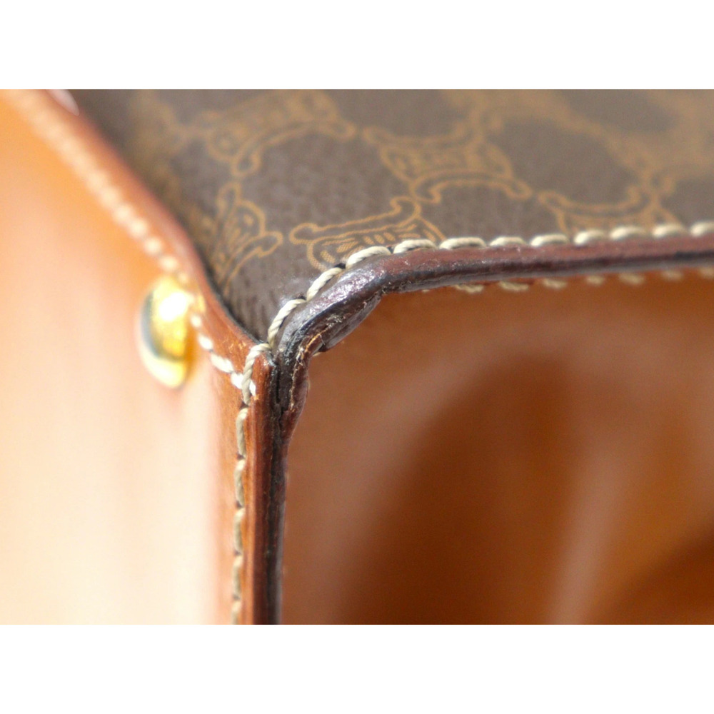 CELINE Macadam Turnlock Handbag Tote Bag Brown Leather - Picture 6 of 9